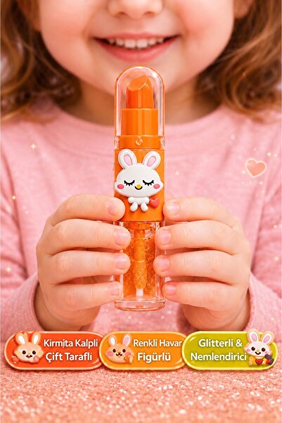 NUNUKO Tekli Çift Taraflı Tatlı Hayvan Figürlü Çocuk Ruj ve Lip Gloss