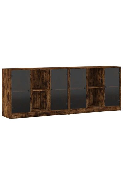 vidaxl Bibliotecă cu uși stejar afumat 204 x 37 x 75 cm lemn prelucrat