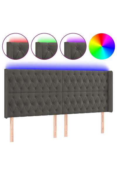 vidaxl Tăblie de pat cu LED, gri închis, 203x16x118/128 cm, catifea