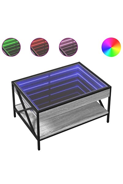 vidaxl Măsuță de cafea cu LED infinity, gri sonoma, 70x50x38 cm