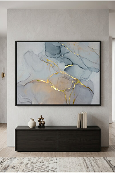 Jasmine Art Luxe Marble Abstract Wall Art | Framed Canvas Print with Gold Foi...