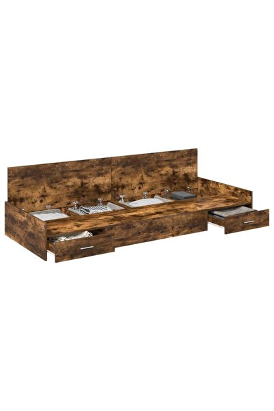 vidaxl Cadru de pat cu sertar, stejar afumat, 75 x 190 cm, lemn prelucrat