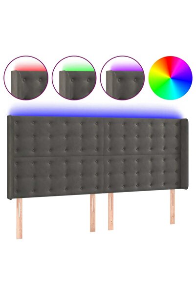 vidaxl Tăblie de pat cu LED, gri închis, 163x16x118/128 cm, catifea