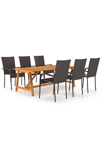 vidaxl Set mobilier de grădină, 7 piese, maro