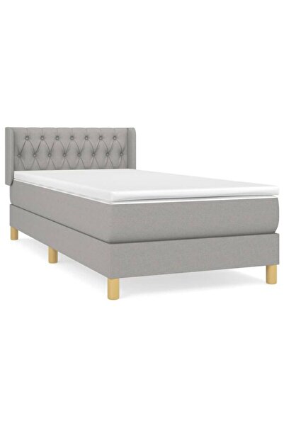 vidaxl Pat boxspring cu saltea, gri deschis, 90 x 200 cm, textil