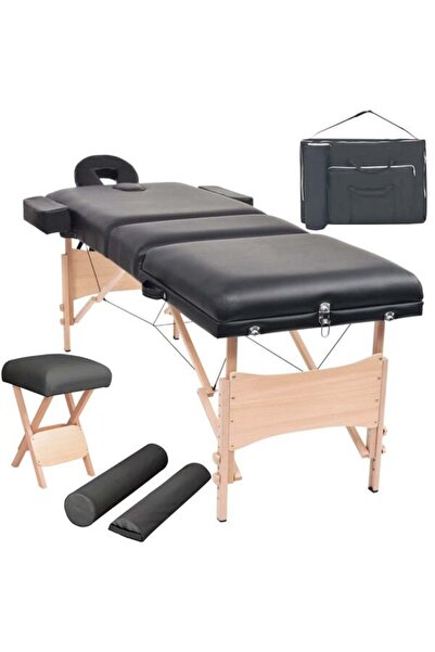 vidaxl Set masă de masaj pliabilă și scaun, 3 zone, grosime 10 cm, negru