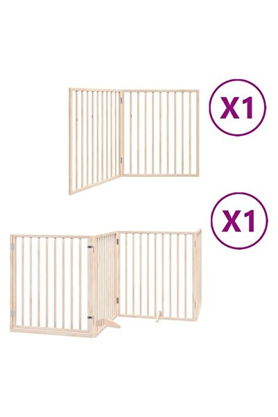 vidaxl Barieră pliabilă pentru câini cu ușă, 6 panouri, 480 cm, lemn de plop
