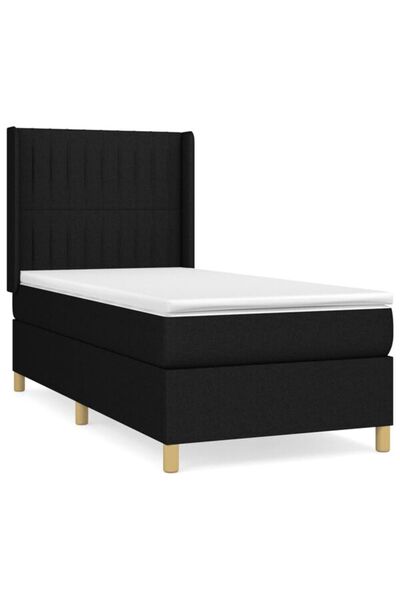 vidaxl Pat boxspring cu saltea, negru, 90 x 200 cm, textil
