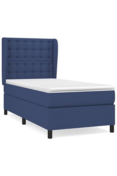 vidaxl Pat box spring cu saltea, albastru, 80 x 200 cm, textil