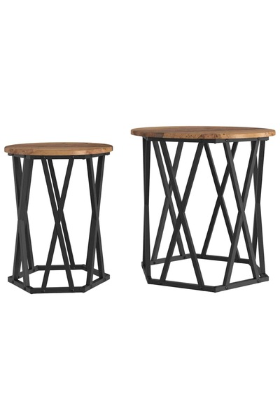 vidaxl Masă de cafea 2 pcs Lemn Vechi Lemn ingineresc și oțel