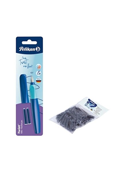 Pelikan Set stilou albastru Twist, blister, peniță M, cu 20 rezerve de cerneală