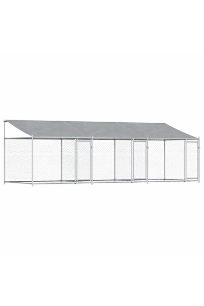 vidaxl Cușcă pentru câini cu acoperiș și uși, gri, 6 x 2 x 2 m, oțel galvanizat