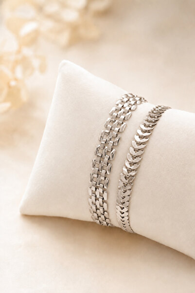 Crc Bijuteri Silver Colored 2 Piece Women's Bracelet Set