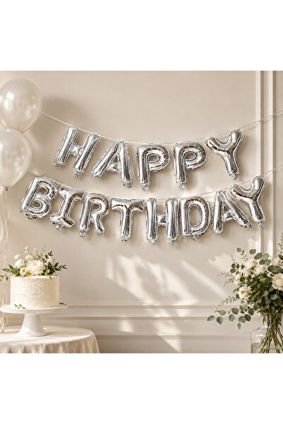 DODOMAR Happy Birthday Silver Foil Balloon Lettering Set 13 Pieces with Strin...
