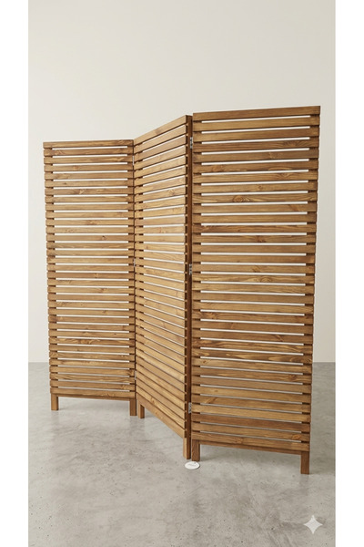 Mutowood Ahşap paravan Ahşap Separatör 3 Kanatlı 180X180 Çerçeveli ve Ayaklı