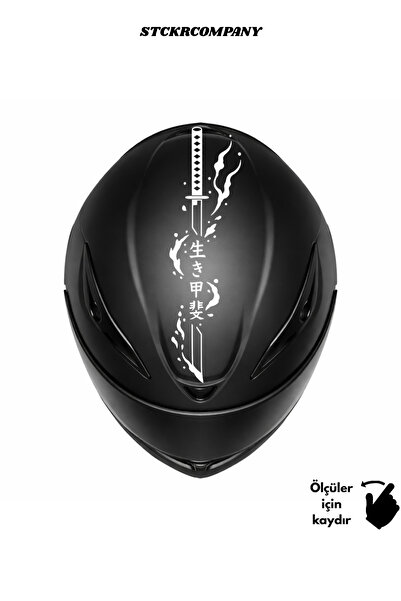 STCKRCO Katana Kask Stickerı - Motor Kaskı Üst Stickerı - Japon Sticker - Kas...