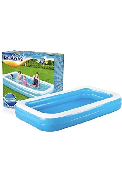 BESTWAY مسبح هوائي عائلي مستطيل 3 طبقات – حوض سباحة أطفال وكبار – 305×183×46 ...