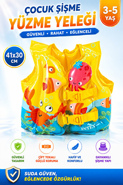 Genel Markalar Çocuk Şişme Yüzme Yeleği 41×30cm 3–5 Yaş – Çift Tokalı Güvenli...