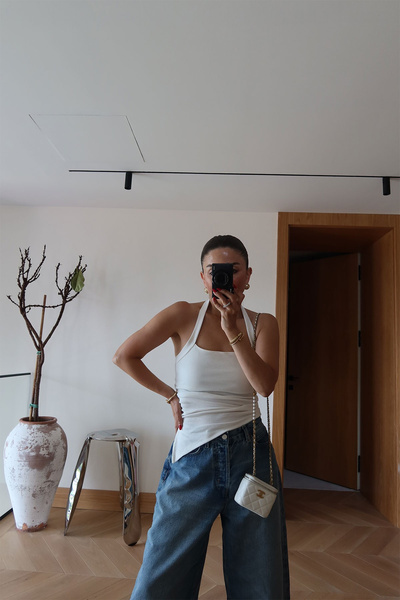 Özge Özgenç Halter Neck Ribbed Blouse