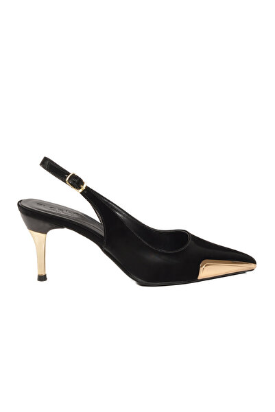 FLORİN Black Thin Short Heeled Women's Evening Dress Shoes 281 Z