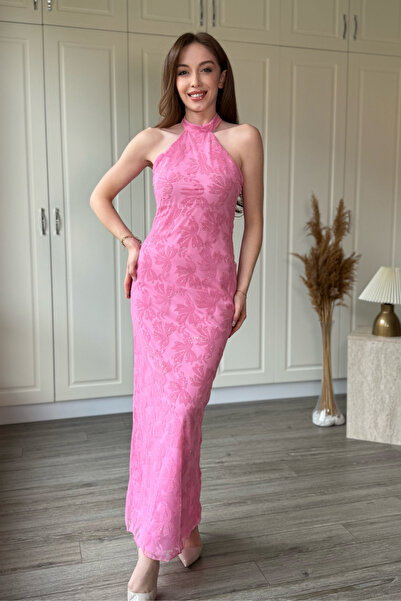Dilay Gökoğlu Butik Neck Tie Jacquard Tulle Midi Dress