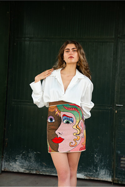 Oriandina PRETTY FACE ÖZEL TASARIM SÜET GÖRÜNÜMLÜ MİNİ ETEK
