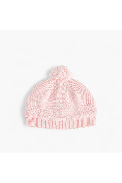 Juniors Girls Knitted Beanie with Pom Pom Detail - Cotton