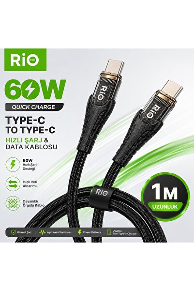Rio Hızlı Data Cable TYPE-C Hızlı Şarj kablosu Çift Taraflı Android uyumlu 1M
