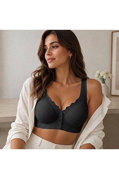 Layza Front Buttoned Non-Marking Laser Cut Wire-Free Bra with Thick Straps an...