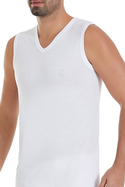 YILDIZ Super Thin V-Neck Zero Sleeve Men's Undershirt White 3 Pack