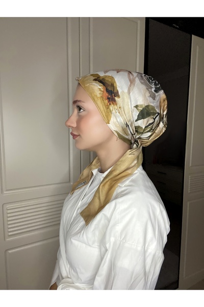 Anatolye Orange Floral Pattern Soft Scarf Bonnet - Non-Slip, Anti-Sweat (Non-...