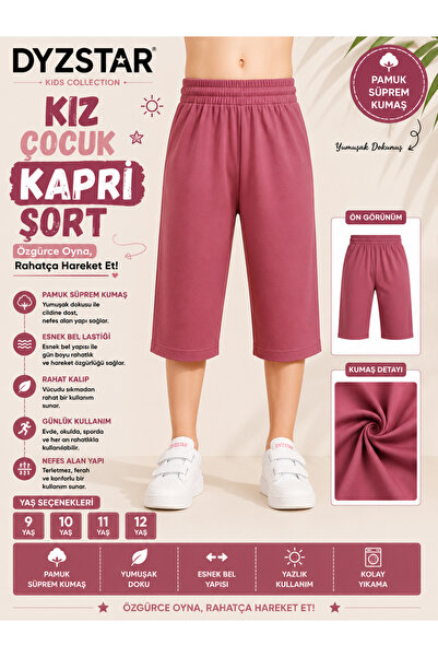 DYZSTAR Kız Çocuk Pamuk Süprem Kapri Şort Gül Kurusu 9-10-11-12 Yaş