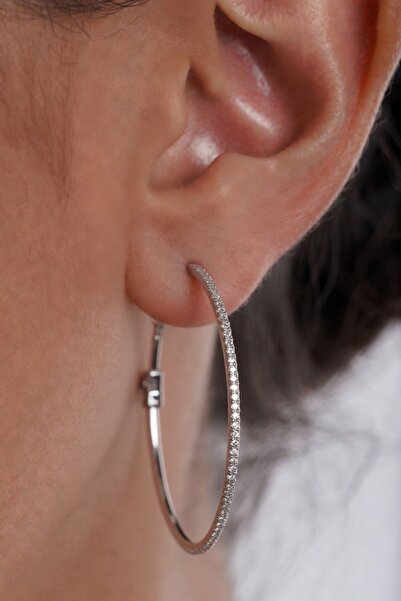 LYKOS Silver Color Zircon Stone Hoop Model Women's Earrings
