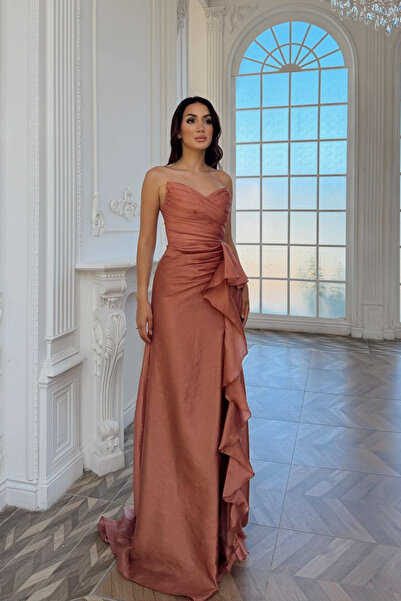 Sindimoda Maral Straplez Ön Detay Yırtmaçlı Abiye 1184