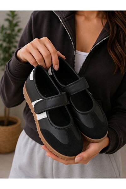 PLN SHOES Kadın Cırtlı Rahat Dikişli Mary Jane Günlük Spor Babet Ayakkabı