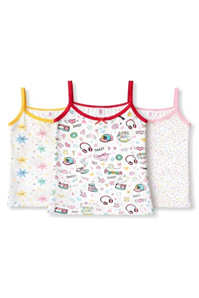 YILDIZ Lycra Girls' String Strap Patterned Undershirt 3-Pack