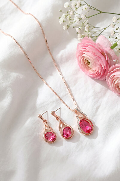 Valmont Accessories Pink Stone Women's Jewelry Set Necklace Earring Set with ...