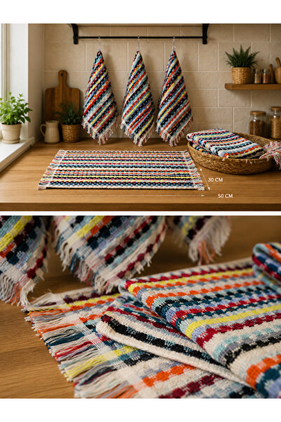 Nessam Home 6'lı Buldan Kara Tezgah Dokuma Nohut Desenli Mutfak Havlusu 30x50...