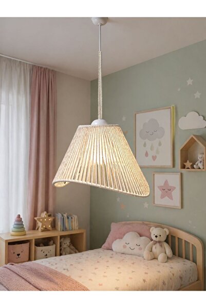 C&A&B KUZEY AVİZE Makrome Sarkıt Avize Ekru İp Dekoratif Tavan Lambası Salon ...