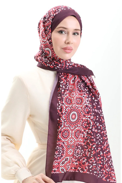 sefamerve Patterned soft shawl 70297-06 plum coral red