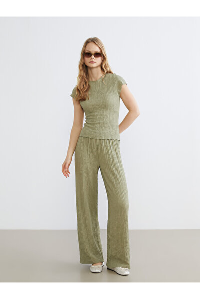 LC Waikiki Vizyon New Season Elastic Waist Textured Women's Trousers
