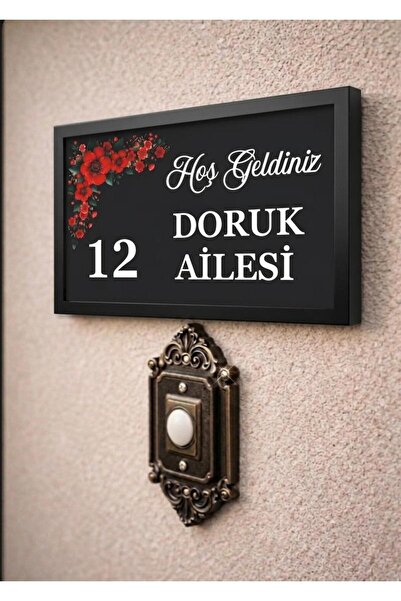 SHELİFE Kişiye Özel Çerçeveli Kapı İsimliği Ve Daire Numarası - UV Baskılı Ho...