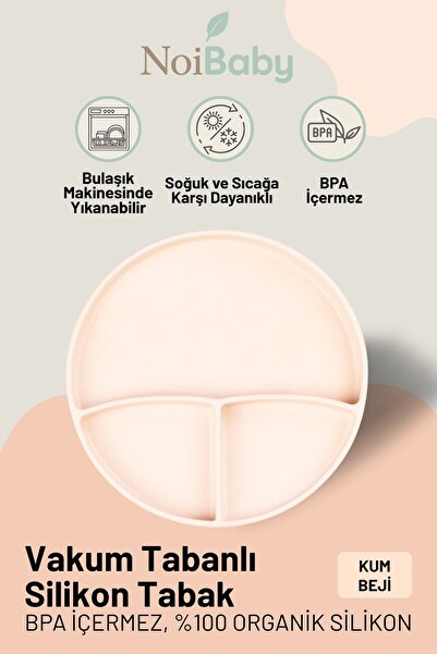 NoiBaby Vakum Tabanlı Silikon Tabak - Krem