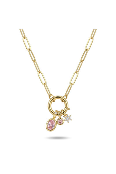 h&b design jewel Steel Silver 3 Charm Floral Necklace