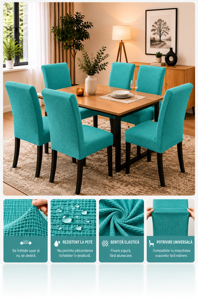 delfin HomeRoy Set 6 Huse Scaune Universale Supra - Elastice Set 6 bucăți