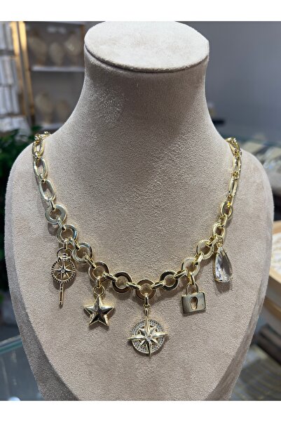 Ritimonda Xuping Altın Kapama Gold Renk Charm Detaylı Zincir Kolye