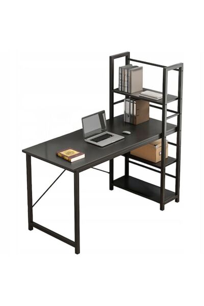 Muvu Birou industrial negru pentru calculator cu rafturi superioare 119.5x48x...