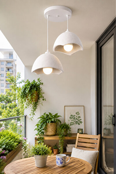 Jusel Modern 2'li Set Şapka Form Beton Sarkıt Avize, Salon, Balkon, Yatak Oda...