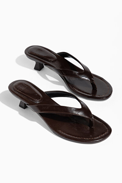 camaiore Brown Patent Leather Flip-Flops with Heels Orthopedic Women's Sandals