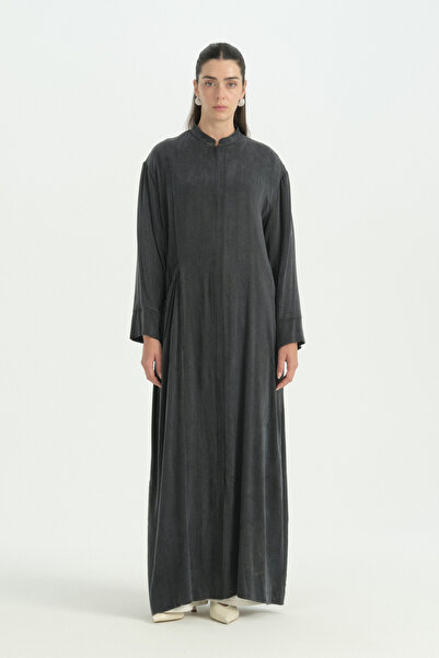 Nihan Cupro Robe with Drawstring Pocket Detail - Black